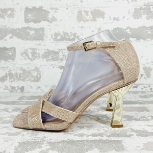 New Franco Sarto Rania 2 Stiletto Cut-Out Ankle Strap Gold High Heels V682